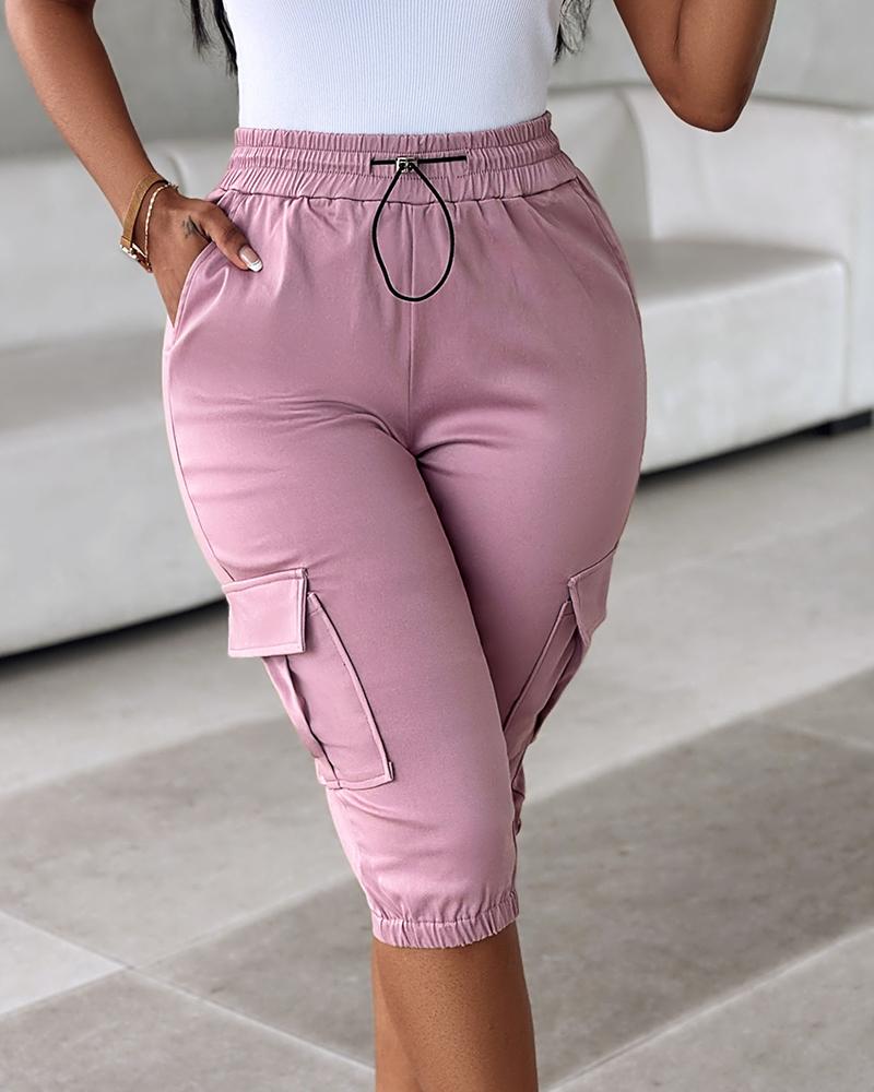 Side Pockets Drawstring Waist Cropped Cargo Pants