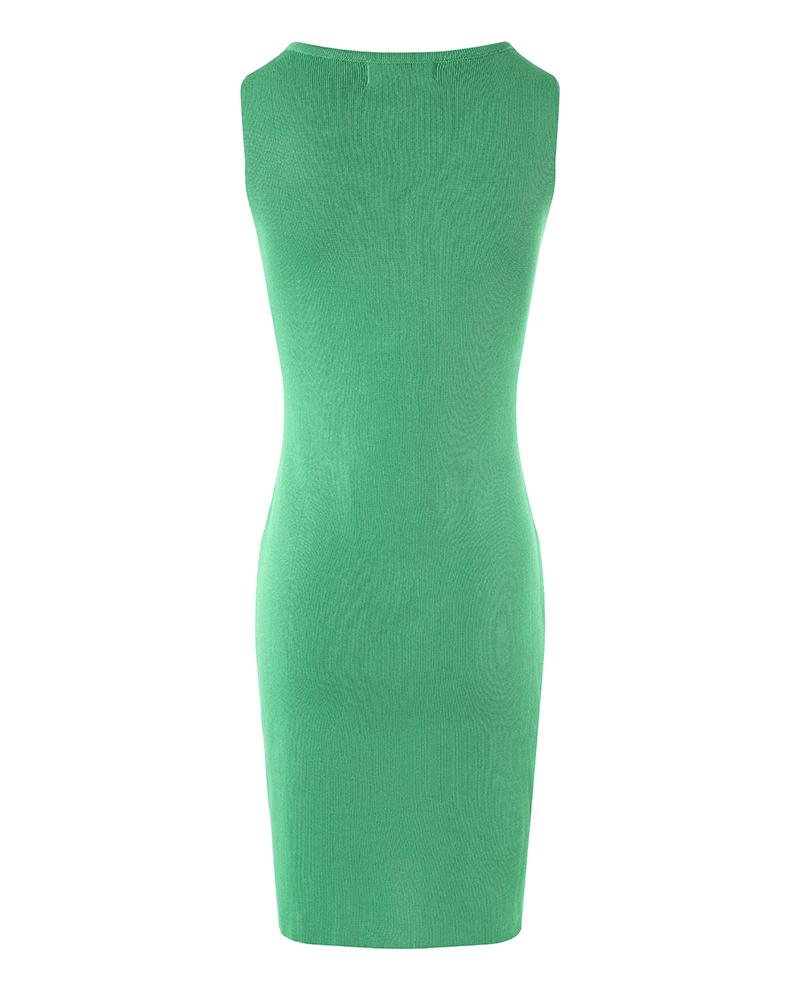 Button Decor Sleeveless Slit Bodycon Dress