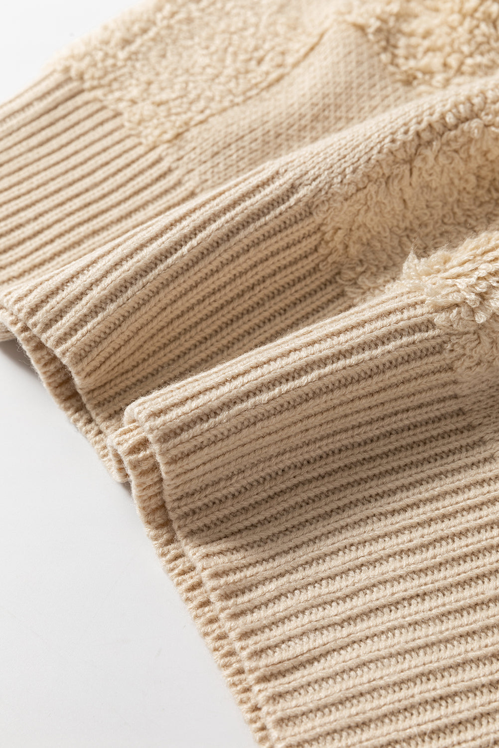 Parchment Checkered Sherpa Crew Neck Loose Sweater