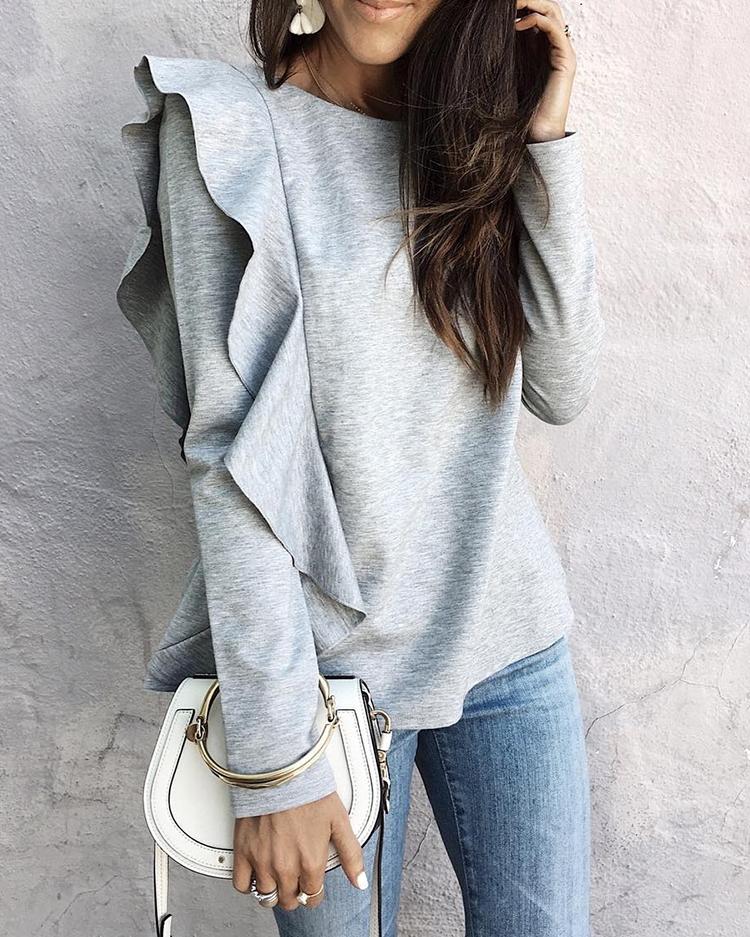 Stylish Ruffled Long Sleeve Casual Blouse