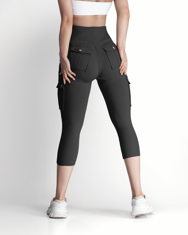 Pocket Design High Waist Sports Active Pants