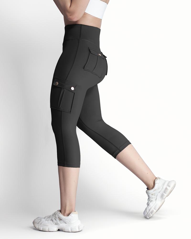 Pocket Design High Waist Sports Active Pants