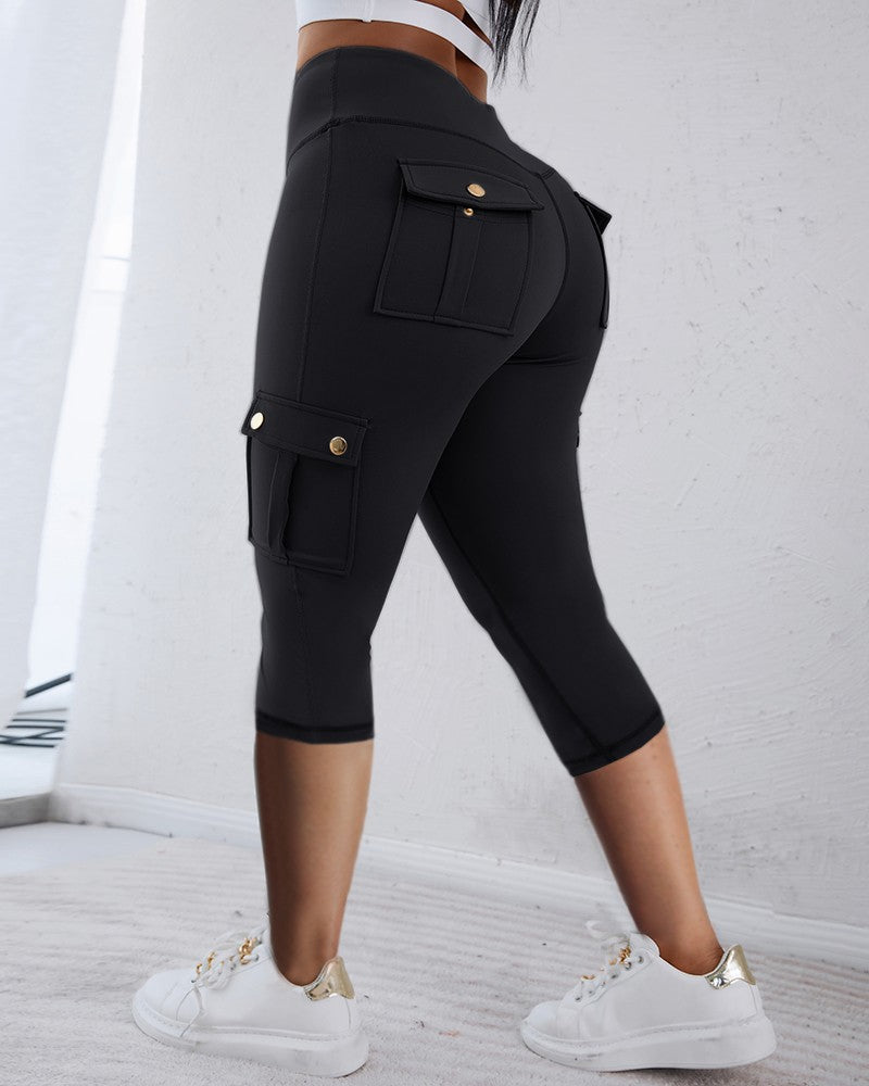 Pocket Design High Waist Sports Active Pants