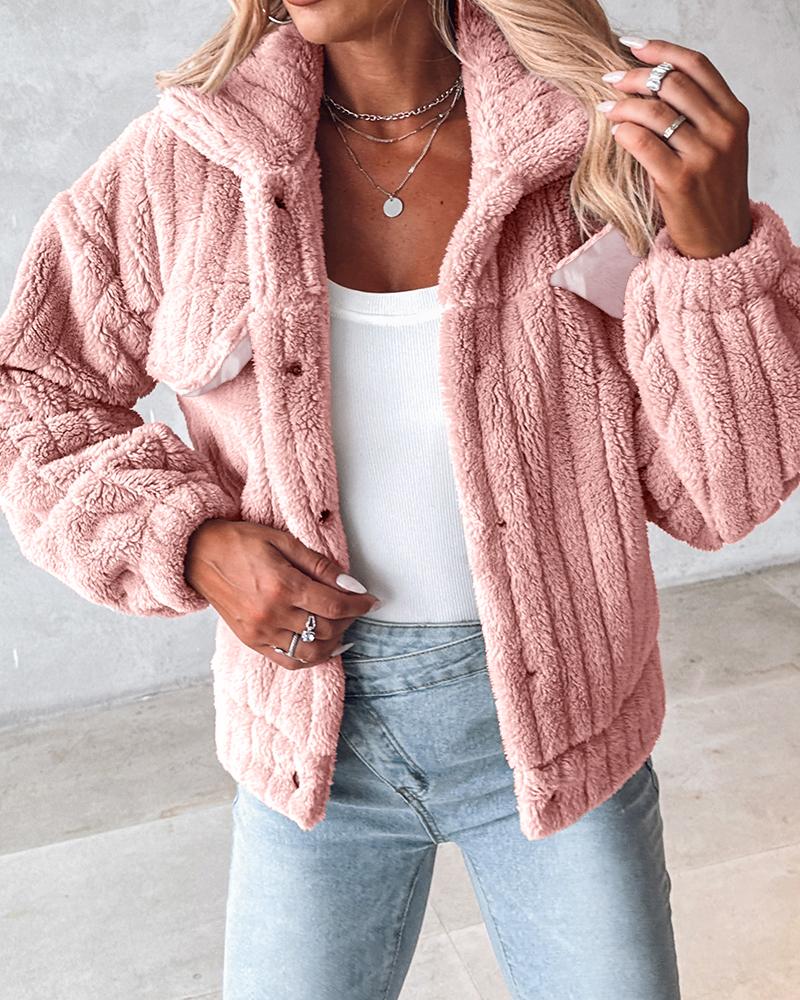 Turn down Collar Buttoned Teddy Jacket