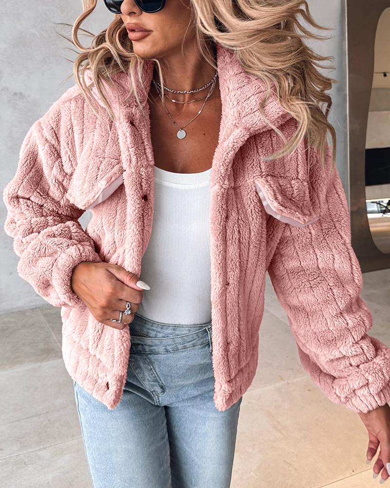 Turn down Collar Buttoned Teddy Jacket