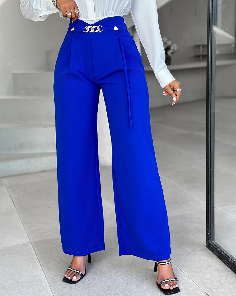 Chain Decor High Waist Wide Leg Pants