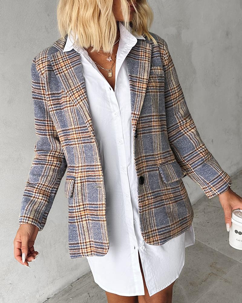 Plaid Pattern Tied Detail Buttoned Blazer Coat