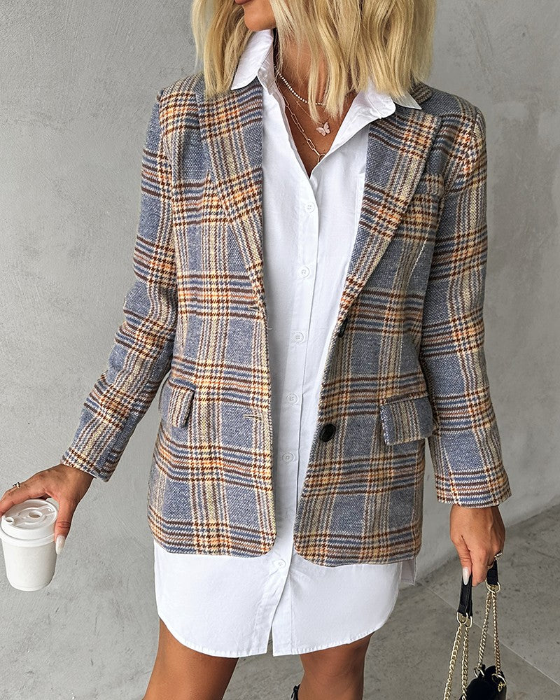 Plaid Pattern Tied Detail Buttoned Blazer Coat