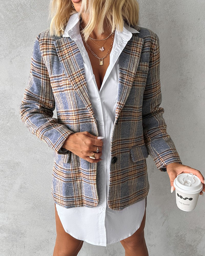 Plaid Pattern Tied Detail Buttoned Blazer Coat