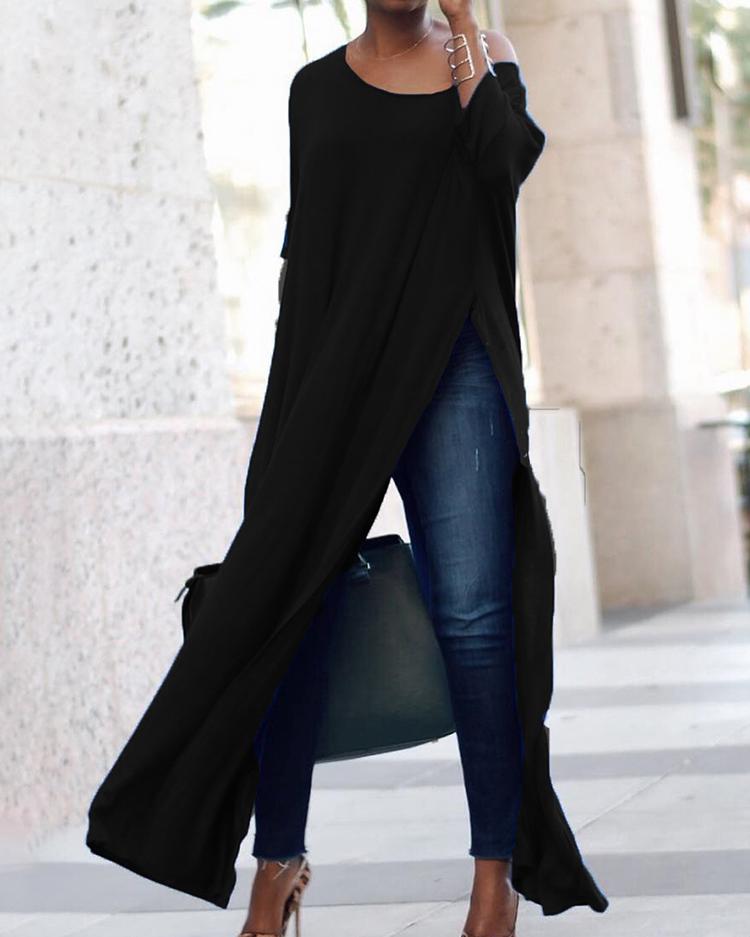 Stylish Solid High Slit Casual T Shirt