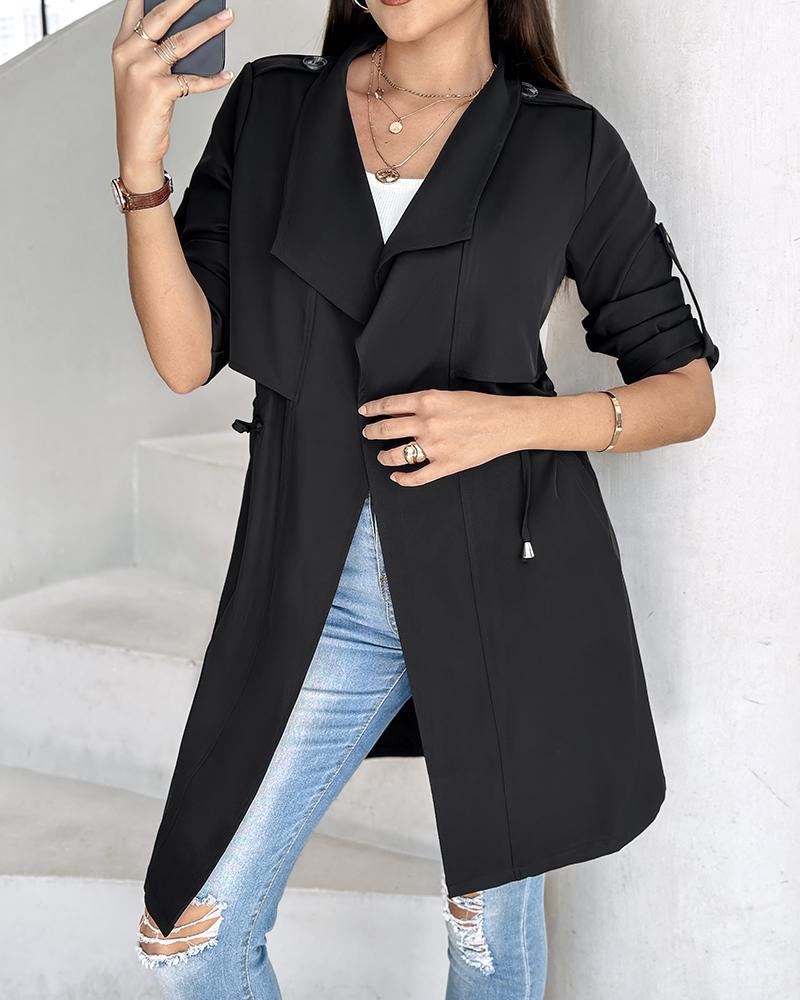 Roll Tab Sleeve Drawstring Trench Coat