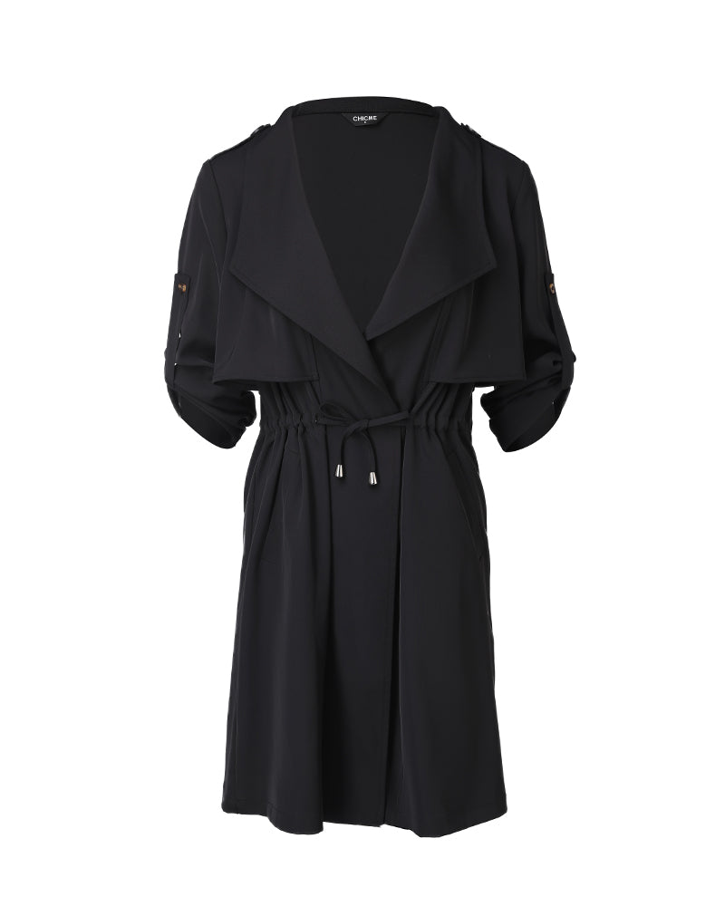 Roll Tab Sleeve Drawstring Trench Coat