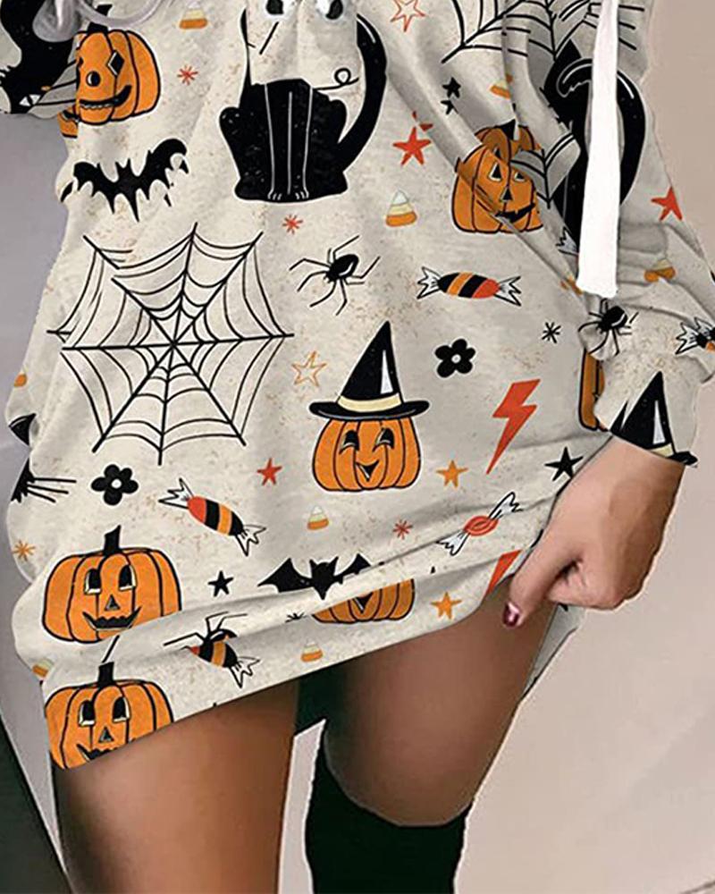 Halloween Graphic Pumpkin Print Eyelet Lace up Sweatshirt Dress