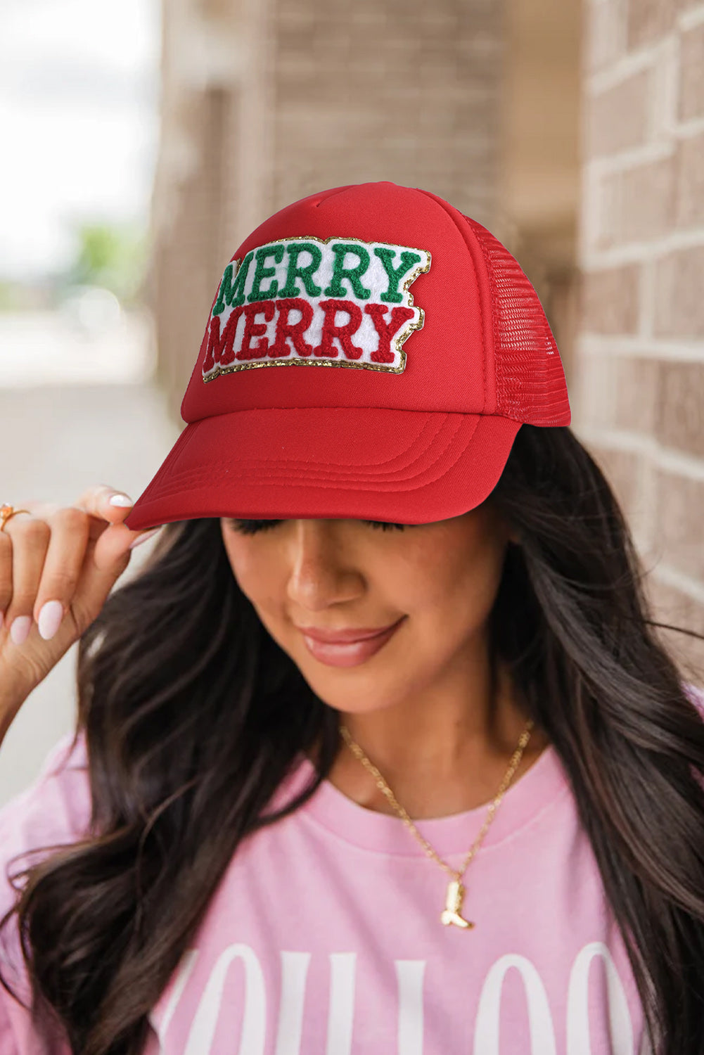 Fiery Red MERRY Patched Detail Christmas Fashion Cap