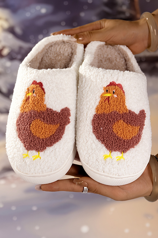 White Chicken Pattern Non-Slip Plush Warm Slippers