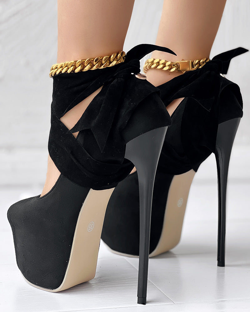 Tied Detail Peep Toe Platform Stiletto Heel Pumps