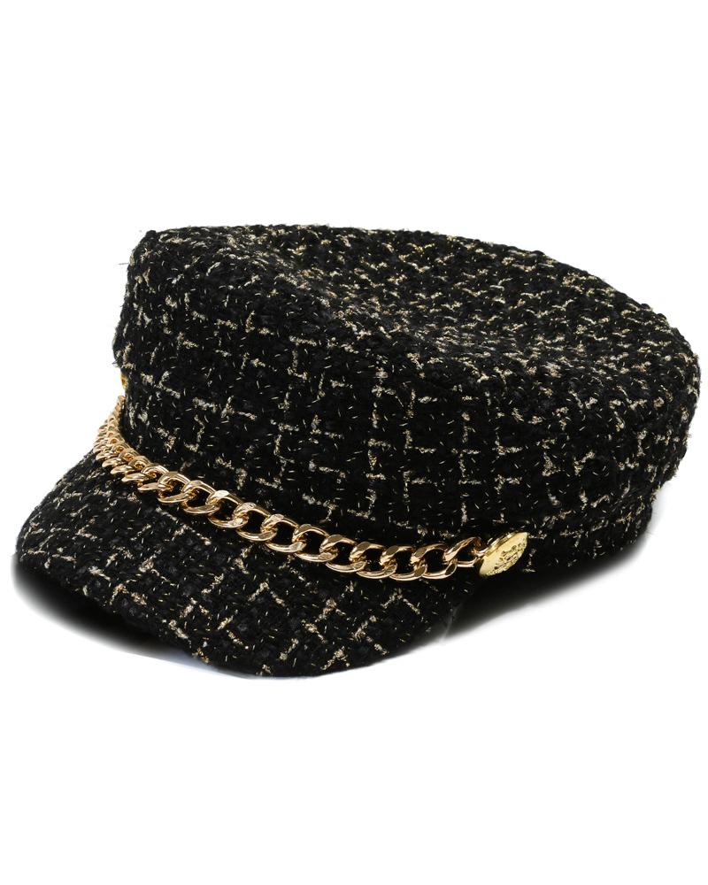 Trendy Tweed Chain Decor Peaked Cap