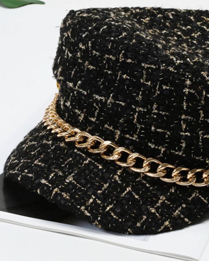 Trendy Tweed Chain Decor Peaked Cap