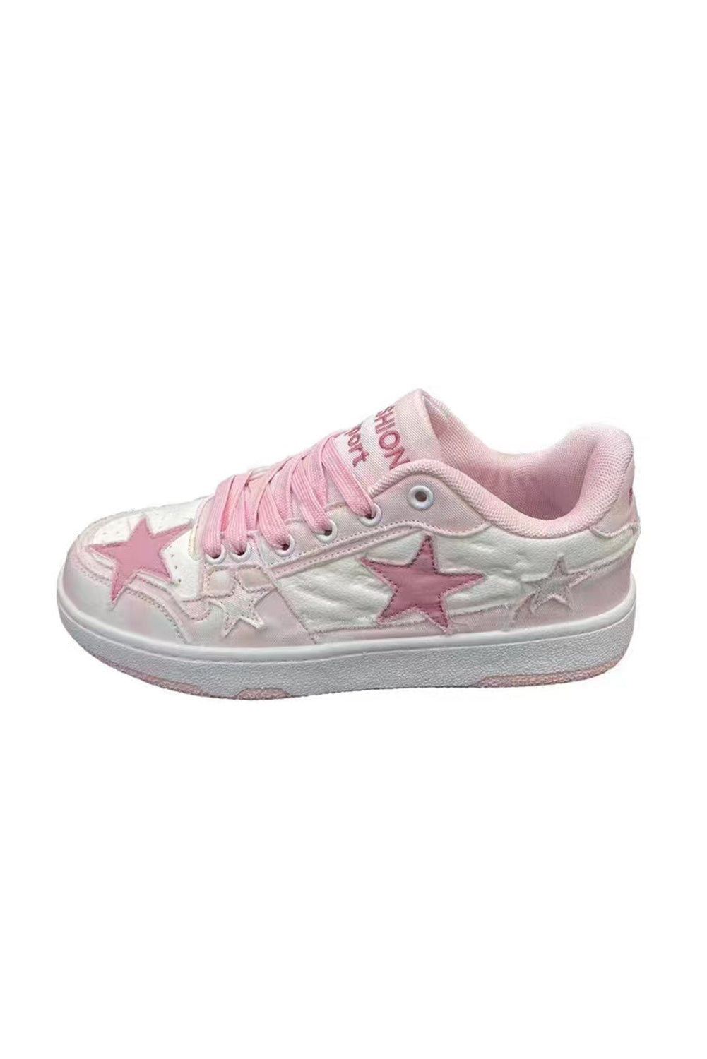 Pink Star Embroidered Color Block Lace-up Flat Shoes