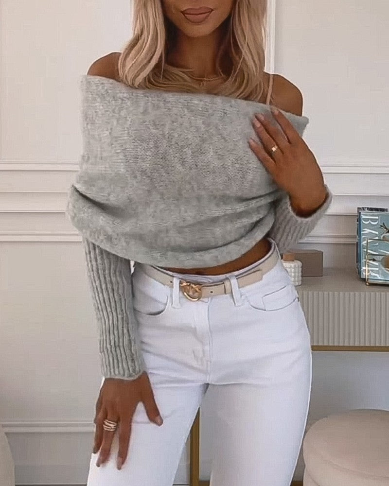 Off Shoulder Crisscross Wrap Knit Sweater