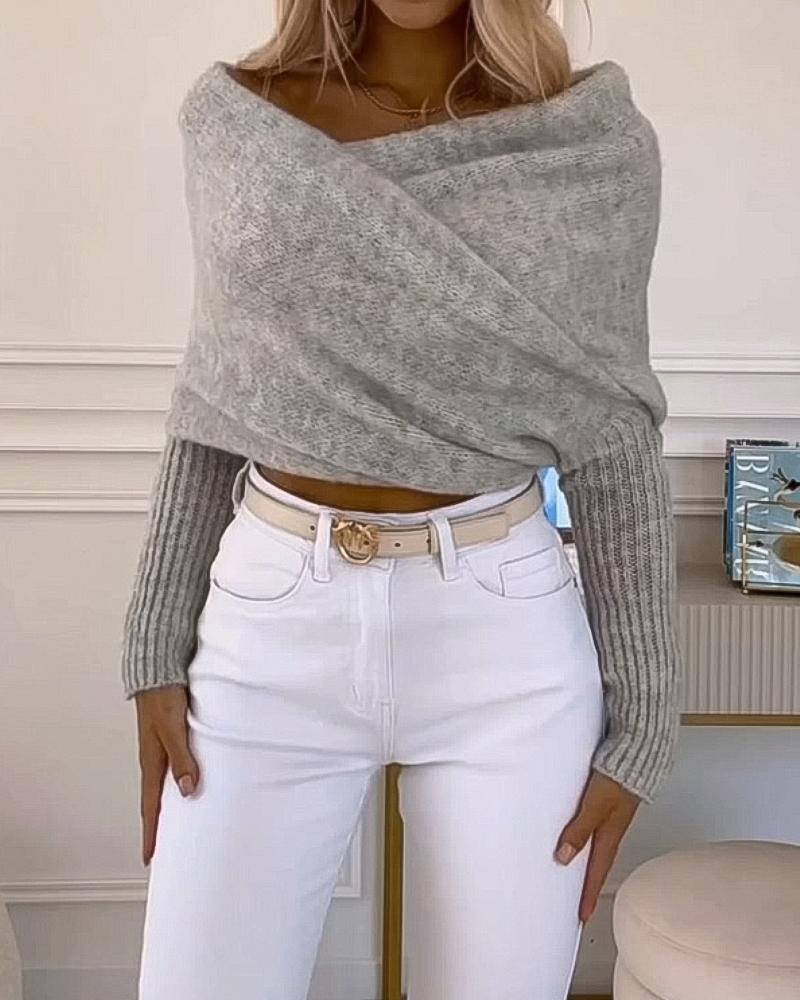 Off Shoulder Crisscross Wrap Knit Sweater