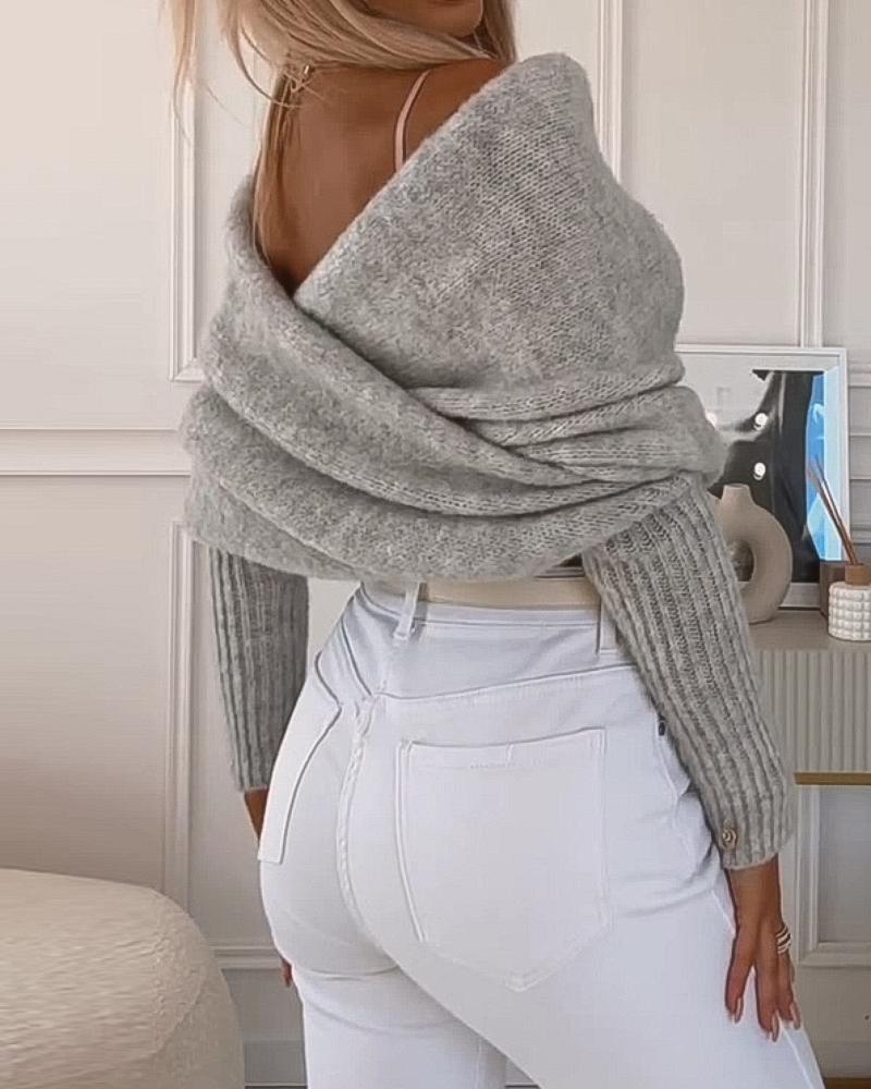 Off Shoulder Crisscross Wrap Knit Sweater