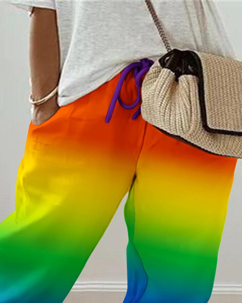 Ombre Drawstring Cuffed Pants