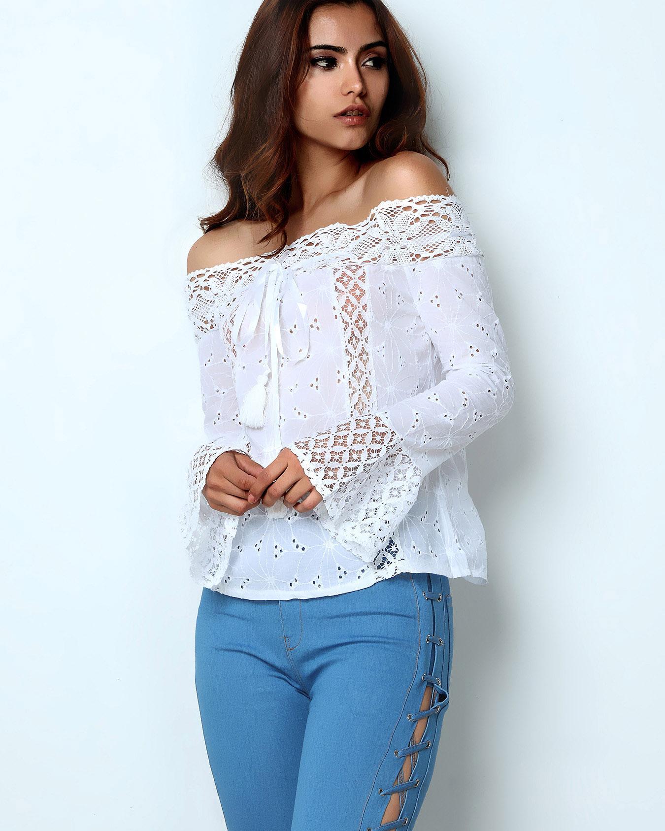 Stylish Lace Off Shoulder Casual Blouse