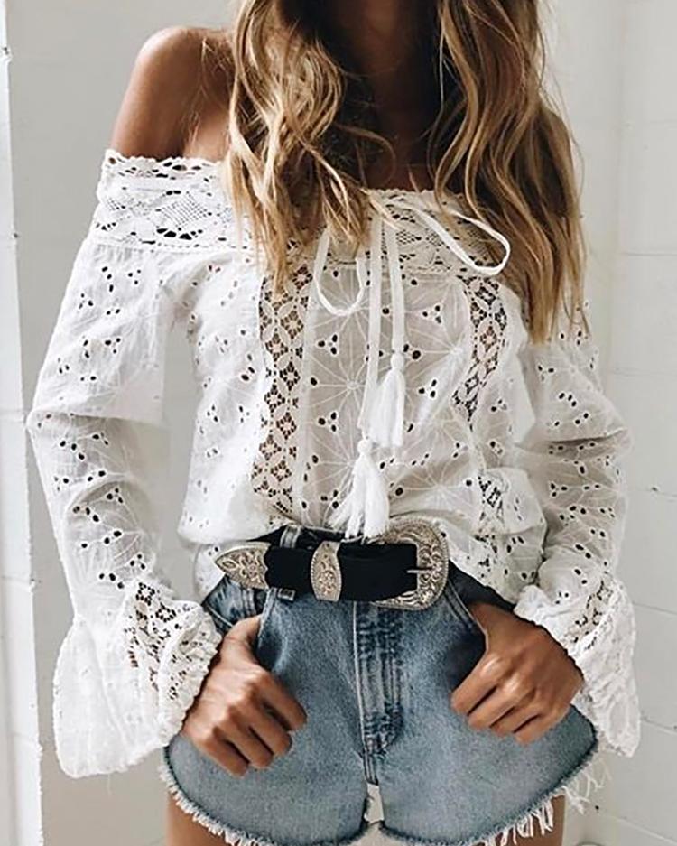 Stylish Lace Off Shoulder Casual Blouse