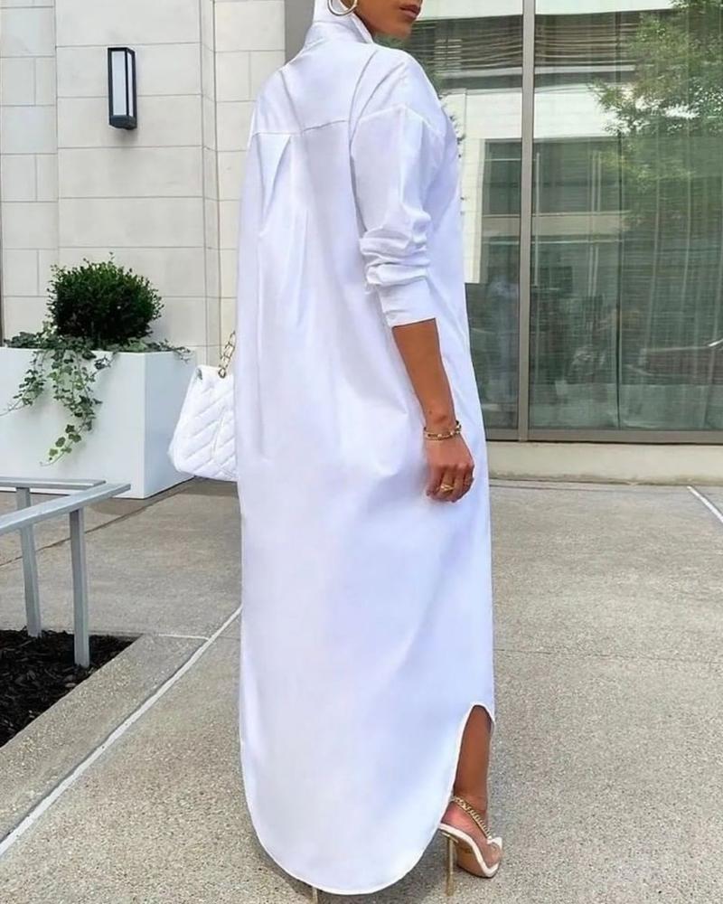 Long Sleeve Buttoned Slit Shirt Dress