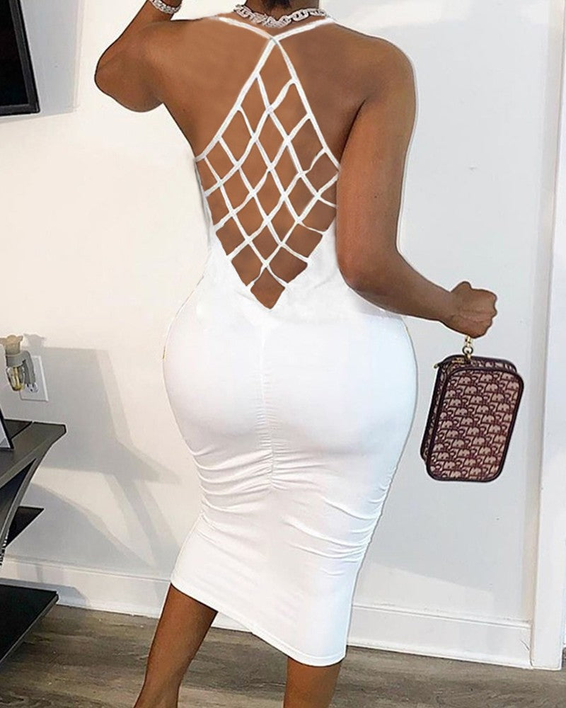 Fishnet Backless Sleeveless Bodycon Dress