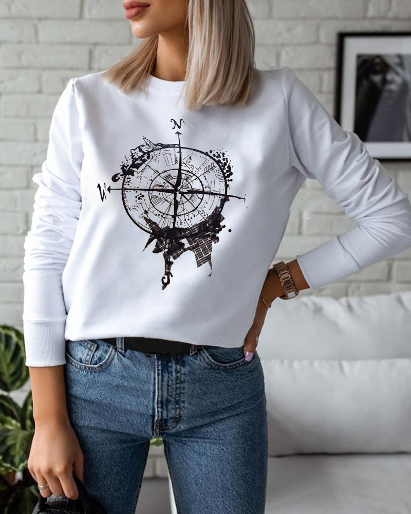 Graphic Print Long Sleeve O Neck Casual Sweatshirt