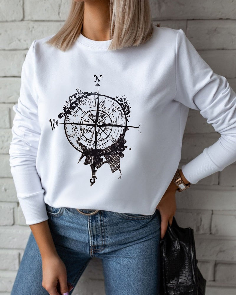 Graphic Print Long Sleeve O Neck Casual Sweatshirt