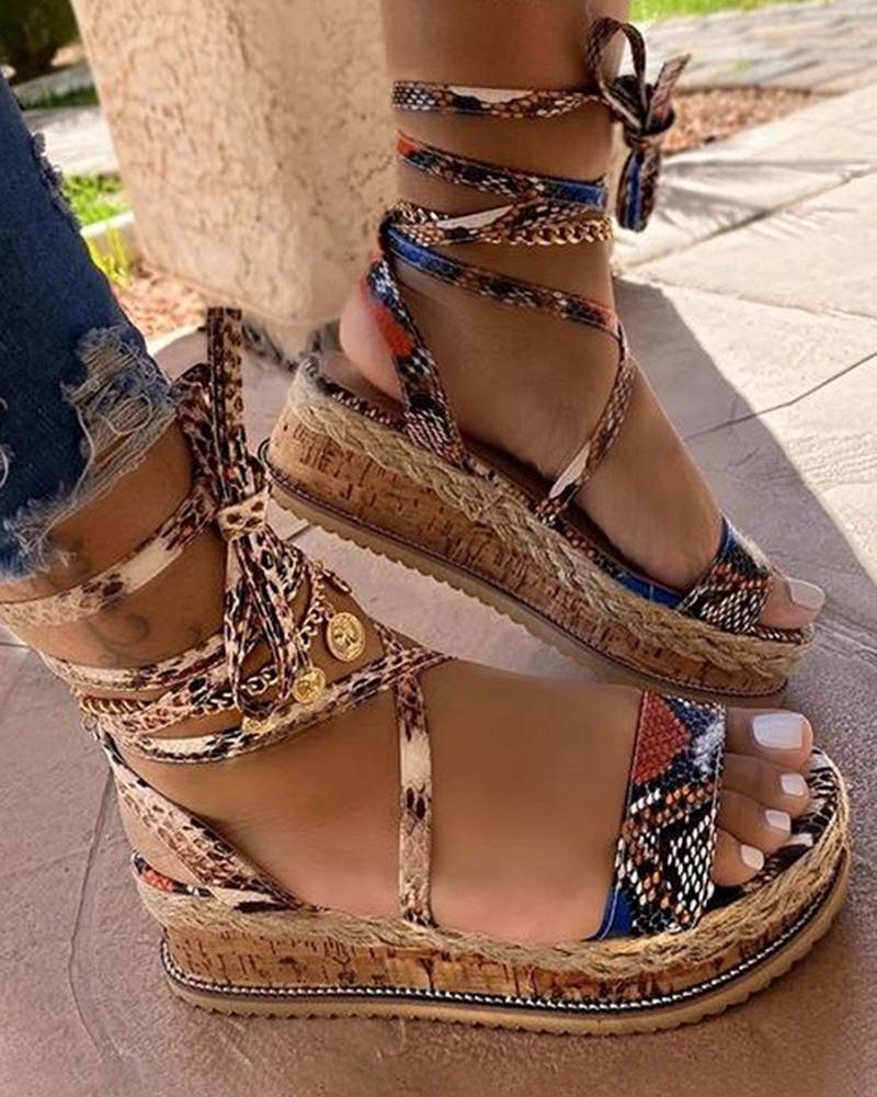 Snakeskin Woven Flax Espadrille Sandals