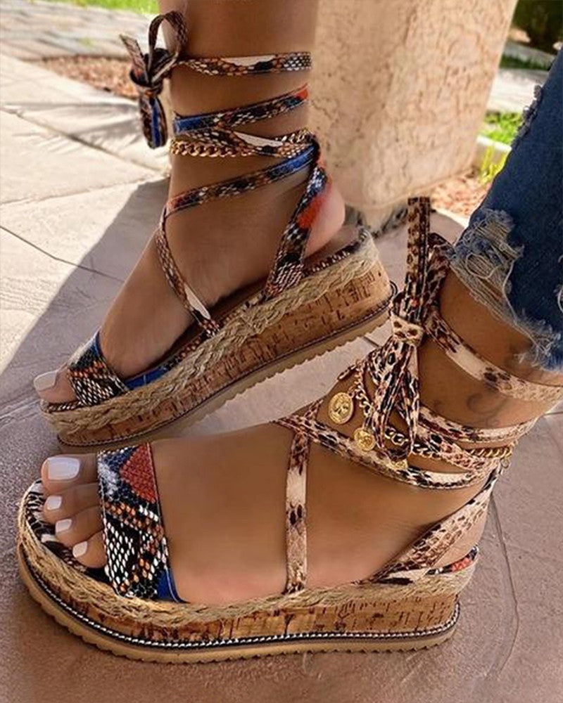 Snakeskin Woven Flax Espadrille Sandals