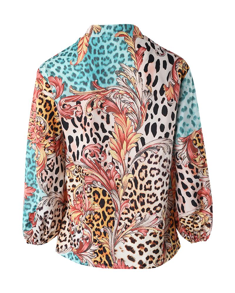 Leopard Baroque Print Button Up Long Sleeve Shirt