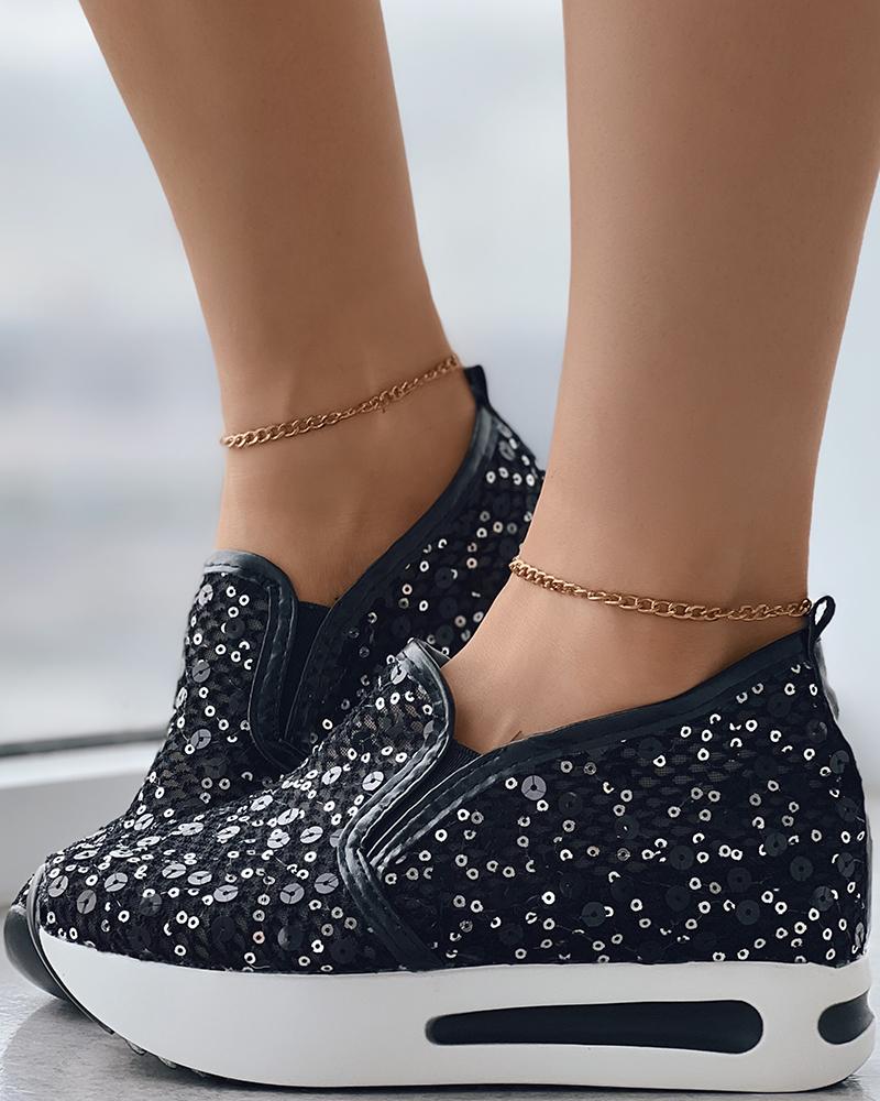 Sequin Lace Slip On Muffin Sneakers