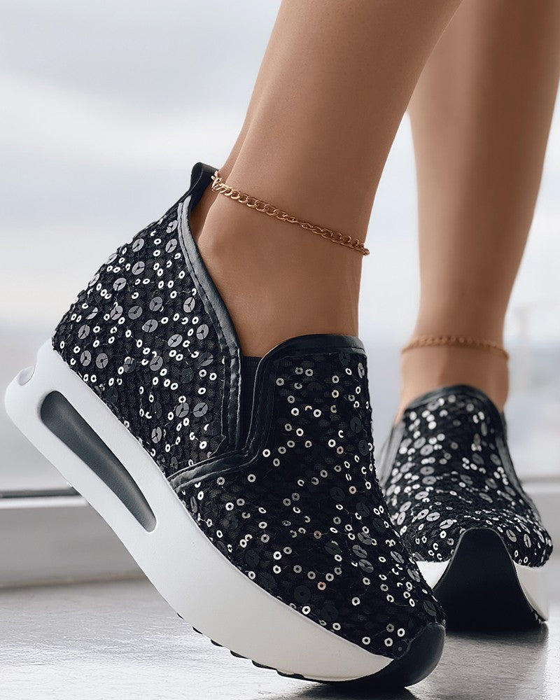 Sequin Lace Slip On Muffin Sneakers