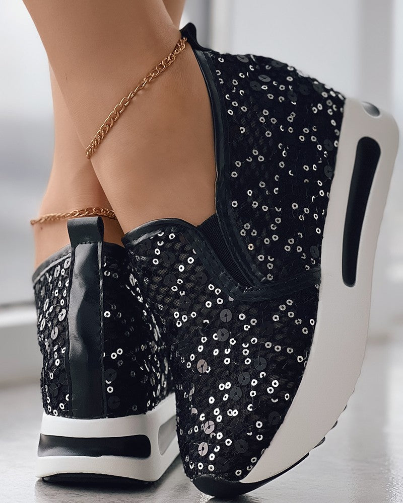 Sequin Lace Slip On Muffin Sneakers