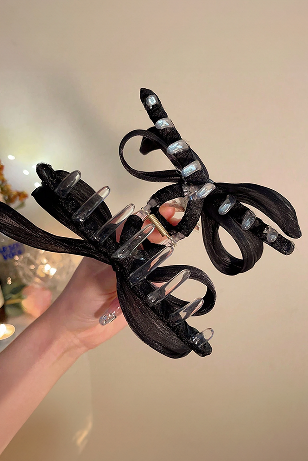 Black Pearl Decor Bow Large Claw Clip