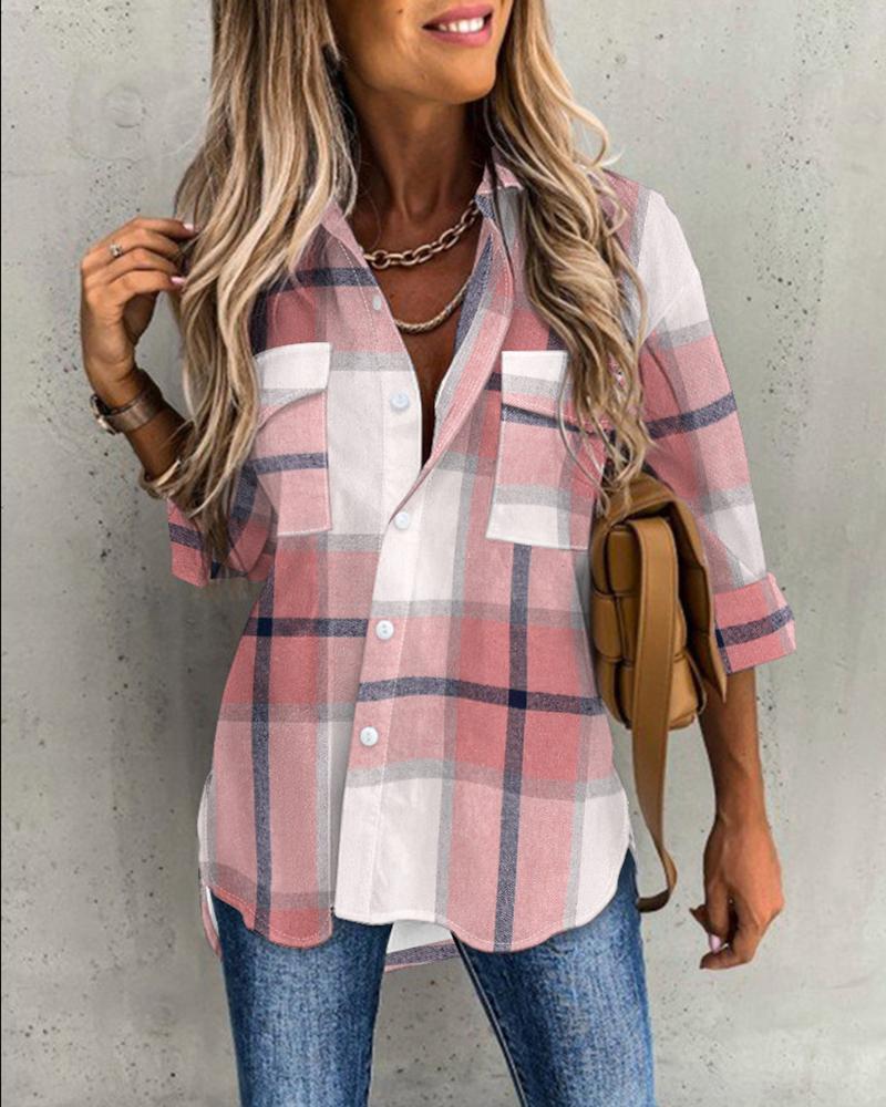 Plaid Print Button Pocket Design Shirt