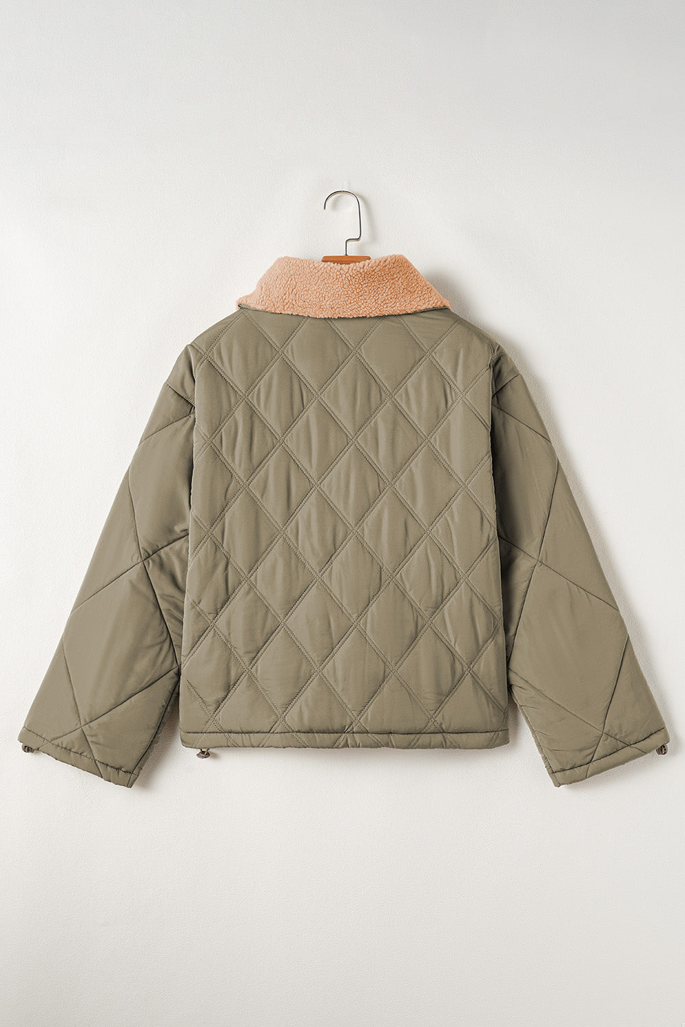 Jungle Green Teddy Collar Flap Pockets Quilted Puffer Jacket