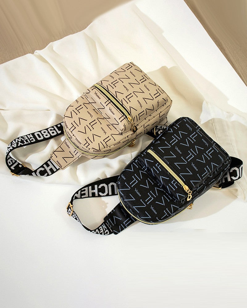 Letter Pattern Zipper Design Crossbody Shoulder Bag