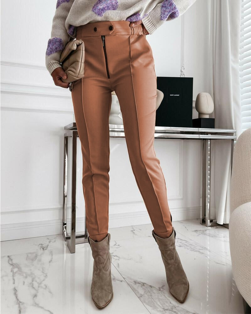 Zipper Fly Buttoned Skinny Pants