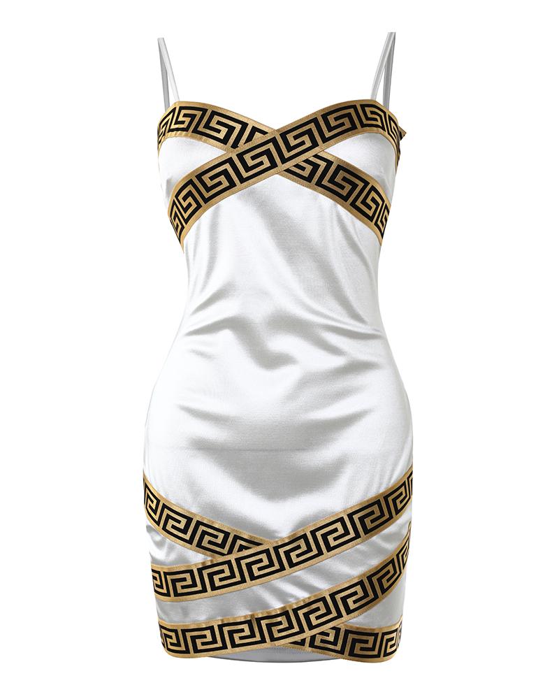 Geo Tape Patch Spaghetti Strap Mini Dress