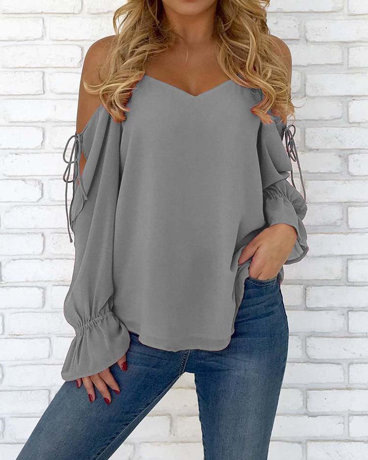 Spaghetti Strap Open Shoulder Casual Blouse