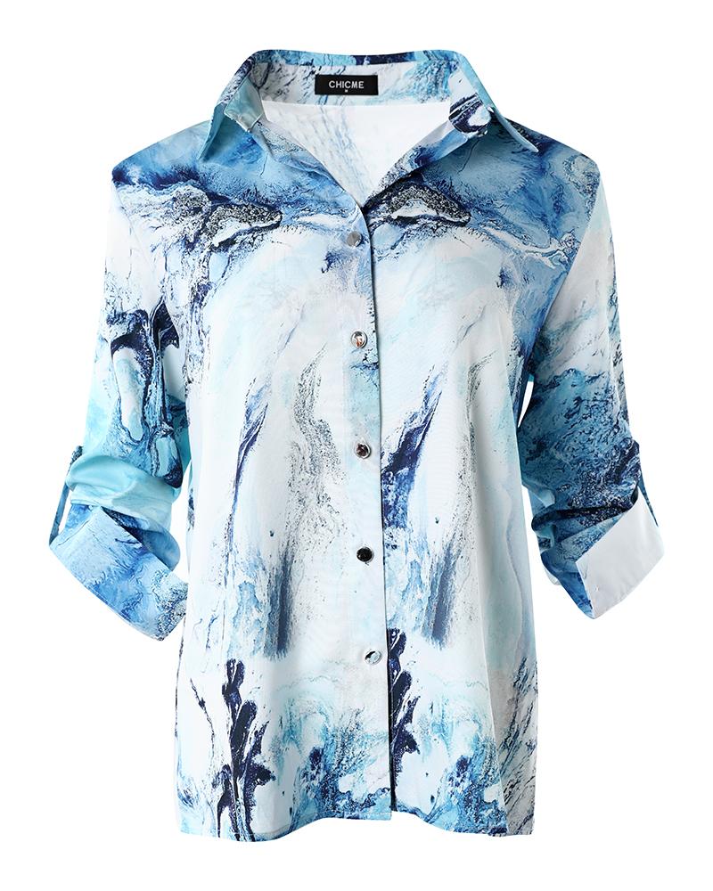 Abstract Print Long Sleeve Button Down Shirt