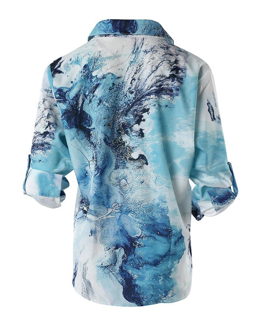 Abstract Print Long Sleeve Button Down Shirt