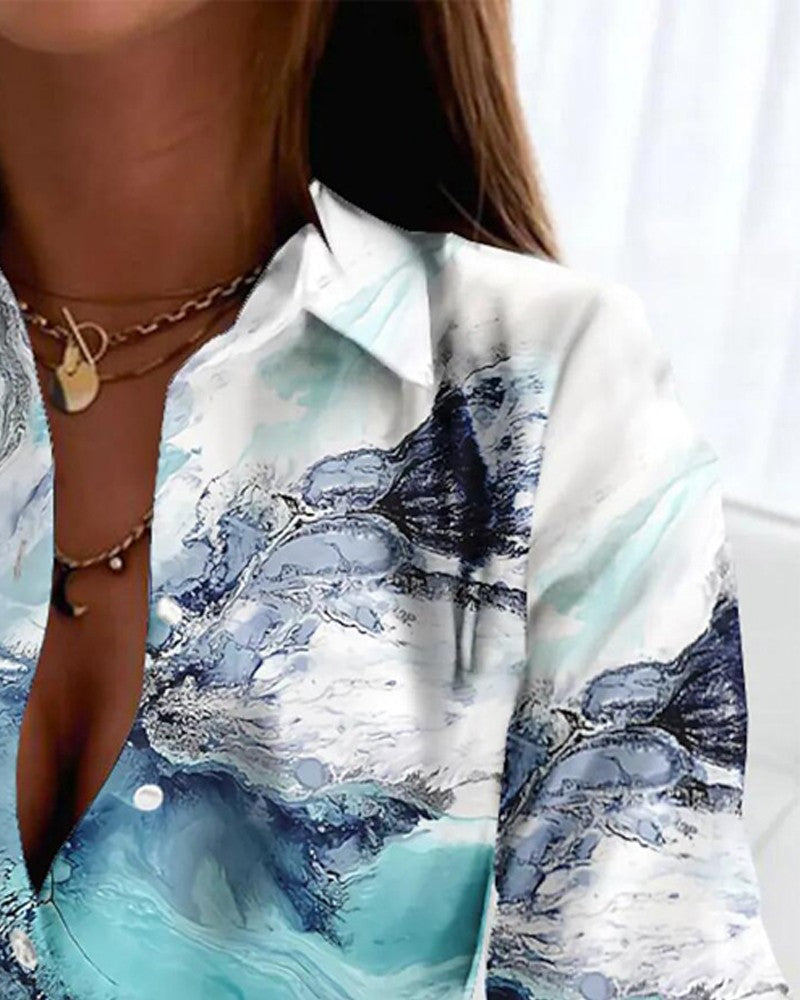 Abstract Print Long Sleeve Button Down Shirt