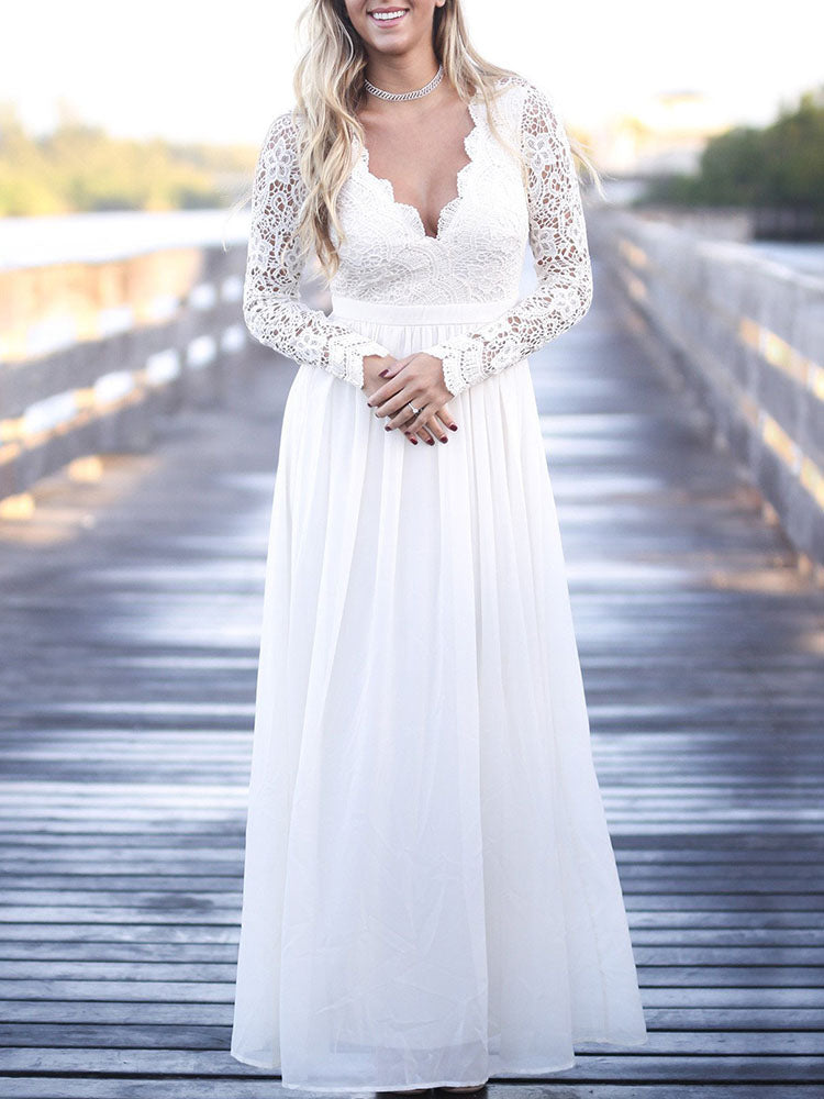 Stylish Open Back Crochet Lace Maxi Dress